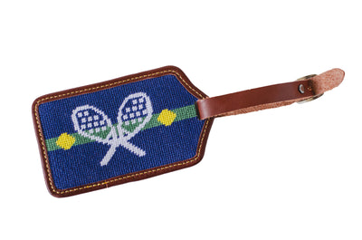 Crossing Rackets needlepoint luggage tag