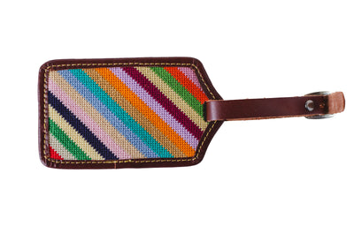 Rainbow Striped Needlepoint Luggage Tag