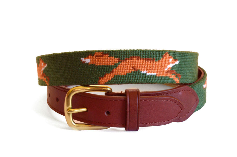 Needlepoint Equestrian Fox Hunt Scene Belt Sz S Hand-Painted Needlepoint Fox-Hunt Scene Canvas Belt main image 4