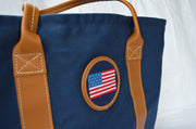 Asher Riley, American Flag, needlepoint tote bag
