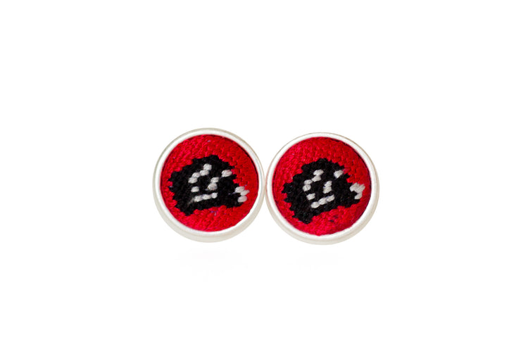 Black Lab on Red Needlepoint Cufflinks by Asher Riley