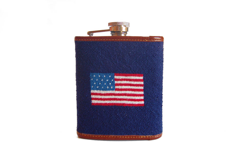 Asher Riley American Flag Needlepoint Flask