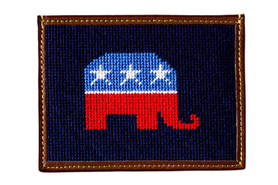 Asher Riley republican elephant needlepoint card wallet