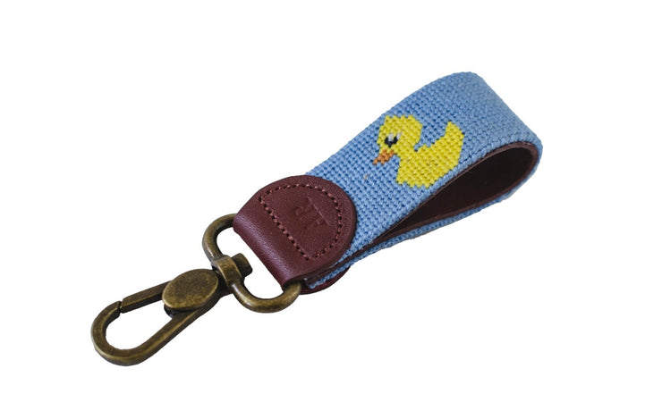 Rubber Duck on Blue Needlepoint Key Fob
