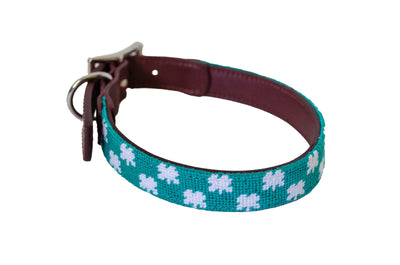 white shamrock mini needlepoint dog collar