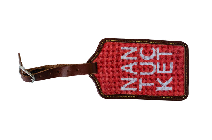 Nantucket red needlepoint luggage tag