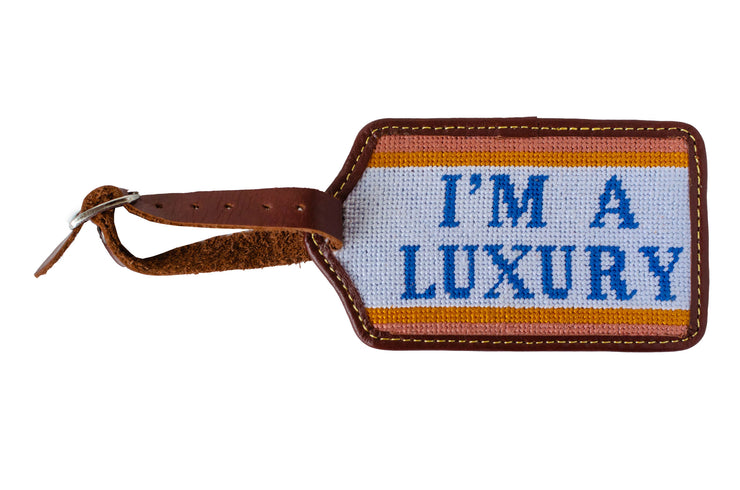 I'm A Luxury needlepoint luggage tag