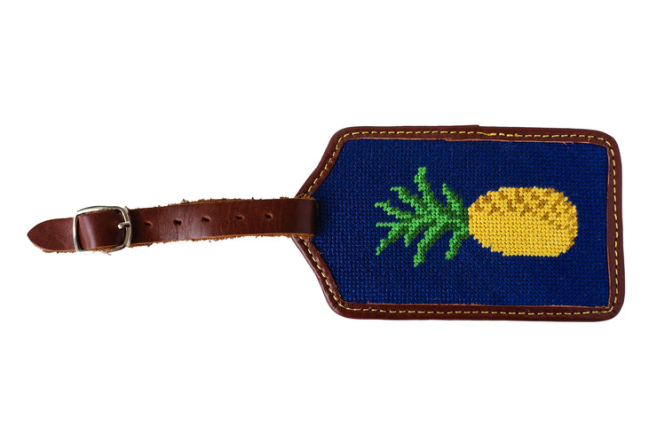 Pineapple Needlepoint luggage tag