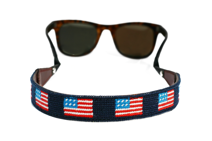 Asher Riley, american flag, needlepoint, sunglass straps