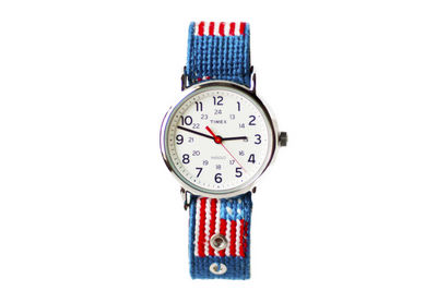 Asher Riley, needlepoint, american flag, watch strap