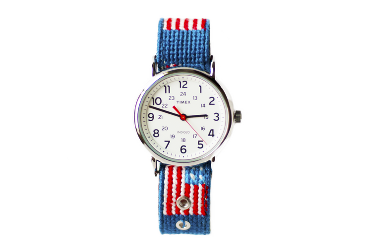Asher Riley, needlepoint, american flag, watch strap