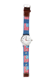 Asher Riley, american flag, needlepoint watch strap, Timex