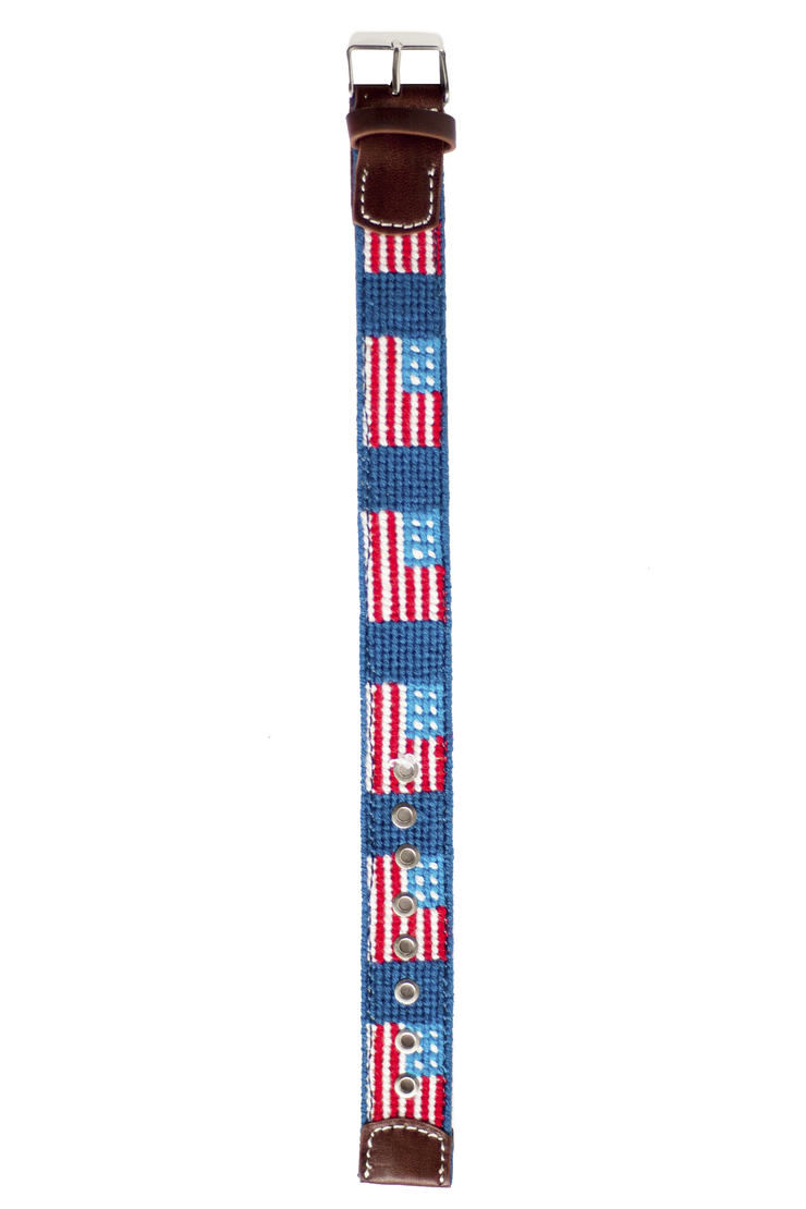 Asher Riley, american flag, needlepoint watch strap