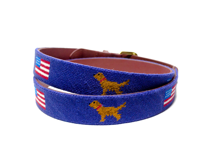 American Flag and Golden Retriever Needlepoint Belt by Asher Riley