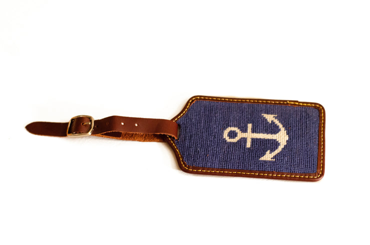 Anchor needlepoint luggage tag by Asher Riley