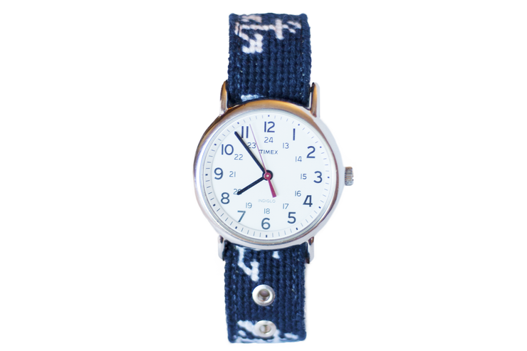 Asher Riley anchor needlepoint watch strap and Timex watch strap