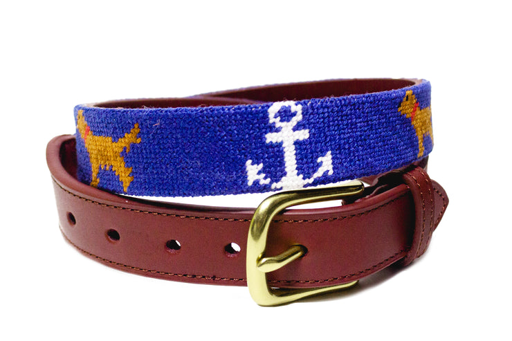 Anchor Golden Retriever Needlepoint belt by Asher Riley