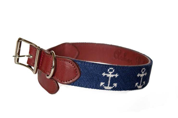 Anchor needlepoint dog collar by Asher Riley