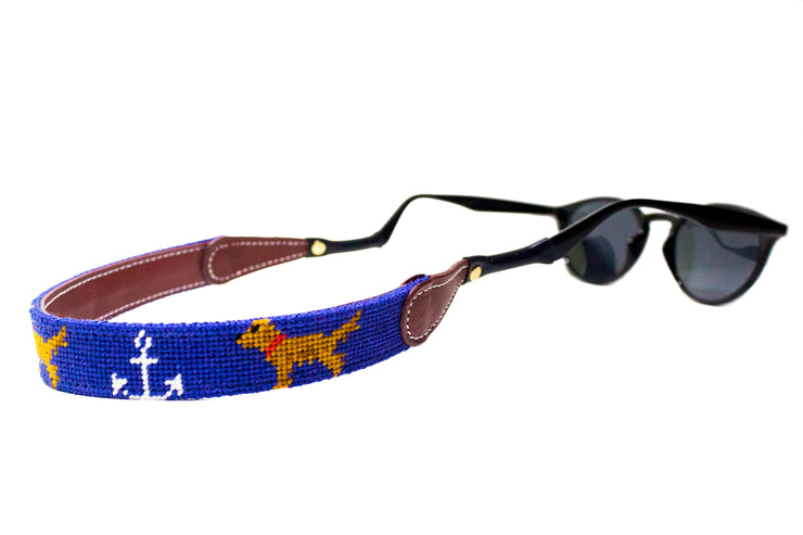 Anchor Golden Retriever needlepoint sunglass straps by Asher Riley