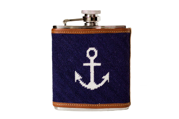 Anchor needlepoint flask by Asher Riley