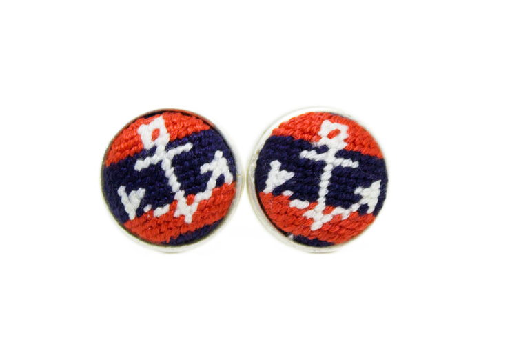 Anchor on Navy/Red Needlepoint Cufflinks