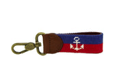 Anchor on navy and red stripe needlepoint key fob by Asher Riley