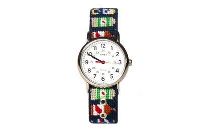 Beer Bottle Needlepoint Watch Strap by Asher Riley with Timex Watch Face
