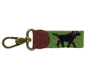 Black Lab on Green needlepoint key fob by Asher Riley