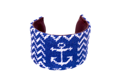 Asher Riley Royal Blue and White Cheveron Needlepoint Cuff