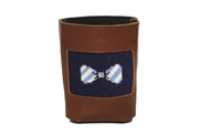 Bow Tie needlepoint can cooler leather koozie by Asher Riley
