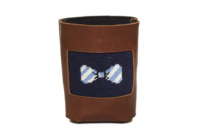 Bow Tie needlepoint can cooler leather koozie by Asher Riley