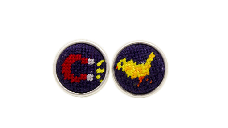 Chick magnet needlepoint cufflinks by Asher Riley