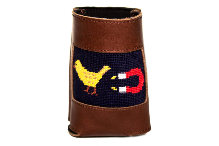 Asher Riley chick magnet needlepoint can cooler, koozie