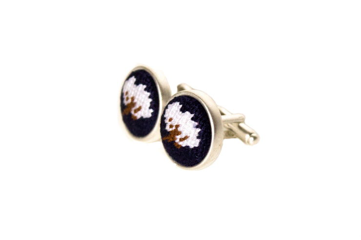 cotton boll needlepoint cufflinks