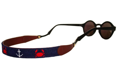 Asher Riley needlepoint crab and anchor needlepoint sunglass straps