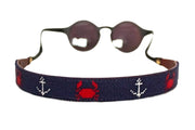 Asher Riley needlepoint crab and anchor needlepoint sunglass straps