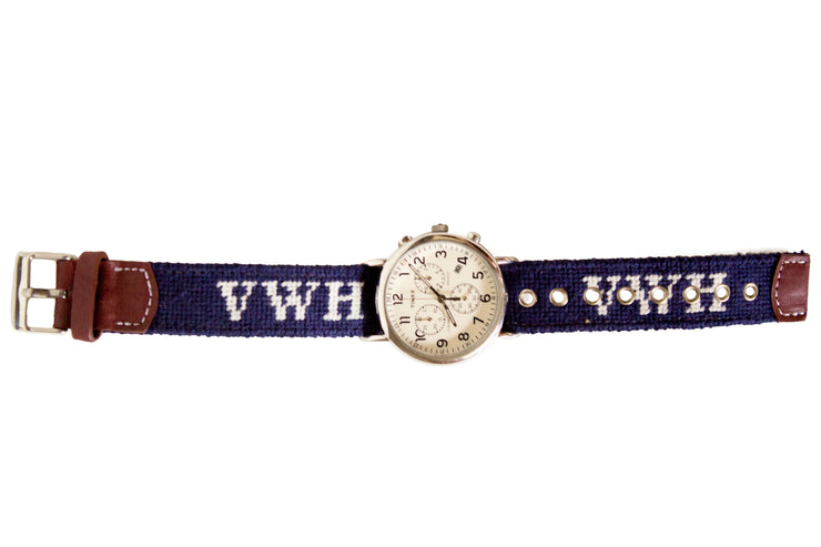 Asher Riley monogrammed needlepoint watch strap