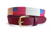 Asher Riley American Flag on Creme Needlepoint Belt