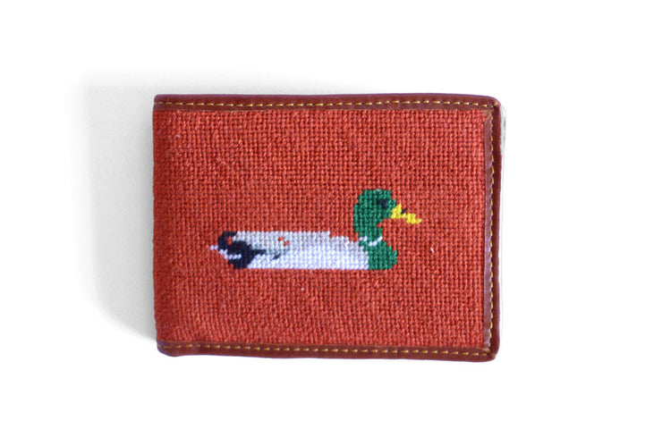 Asher Riley Mallard on orange Needlepoint Wallet