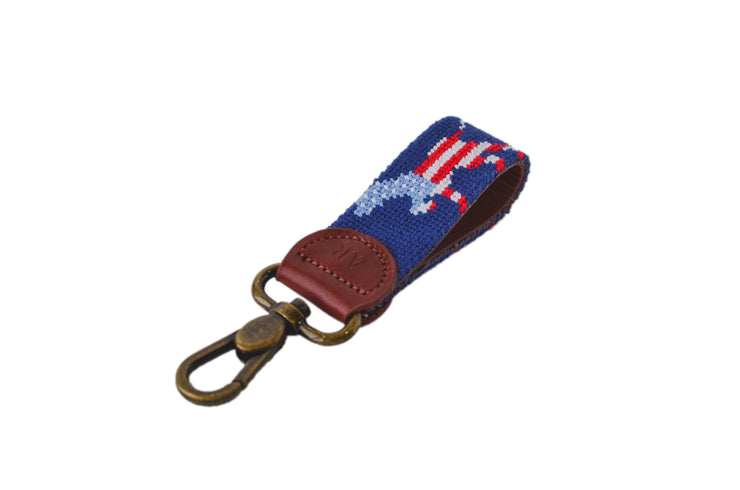 Stars and Stripes Dog needlepoint key fob