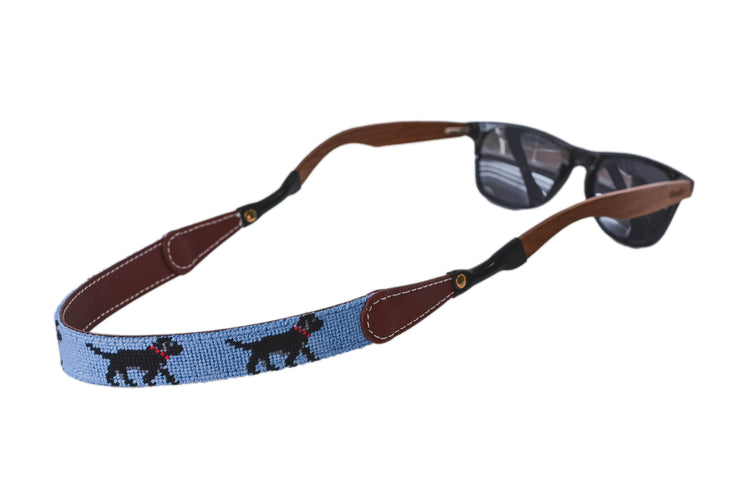 Black Lab on Blue Needlepoint Sunglass Straps