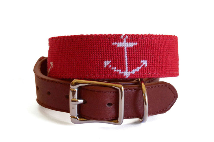 Asher Riley Red and White Anchor Dog Collar