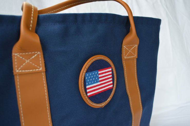 Asher Riley, American Flag, needlepoint tote bag