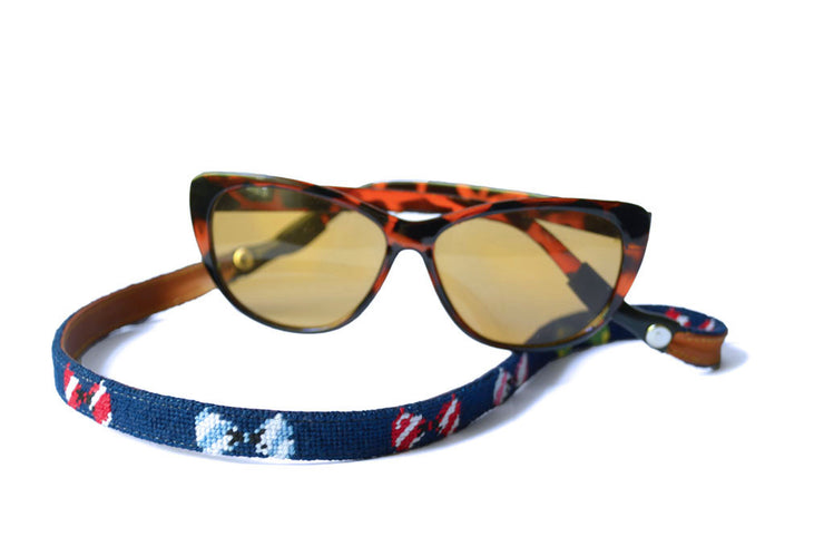 Asher Riley, Bow Tie needlepoint sunglass straps, Ray Bans