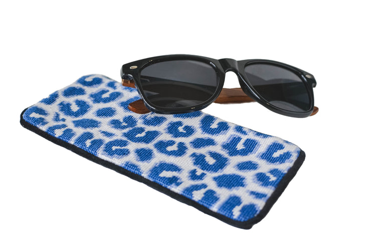 Blue Cheetah Print Needlepoint Eyeglass Case