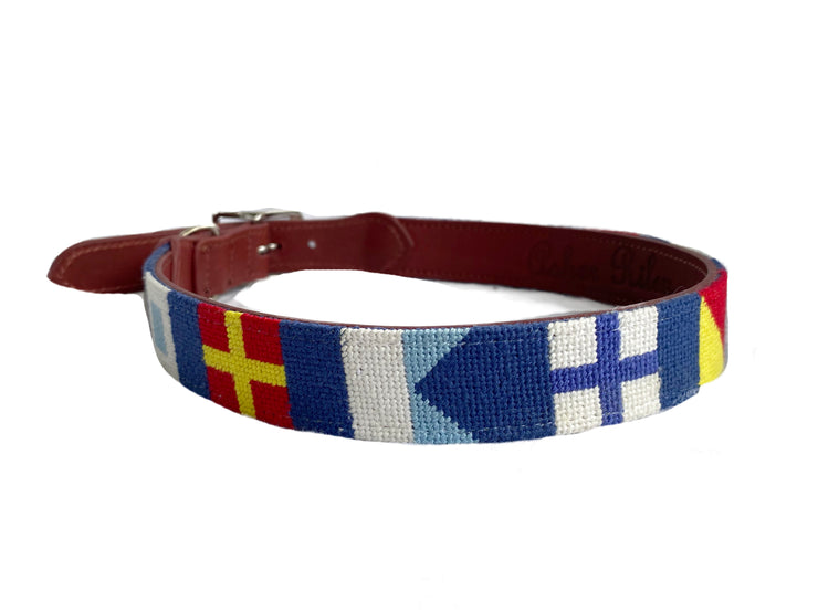 NAUTICAL FLAG NEEDLEPOINT DOG COLLAR