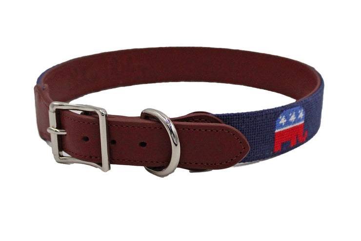 Republican Elephant needlepoint dog collar by Asher Riley