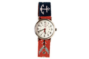 Fish and Anchor Needlepoint Watch strap by Asher Riley with Timex Watch Face