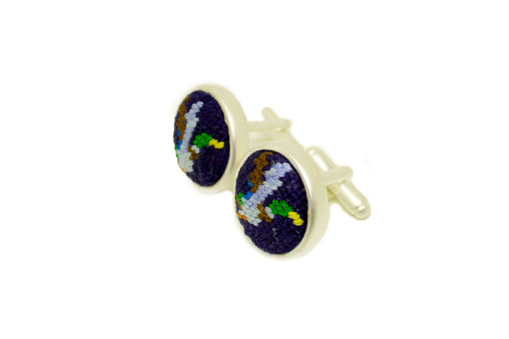 Asher Riley flying mallard needlepoint cufflinks 