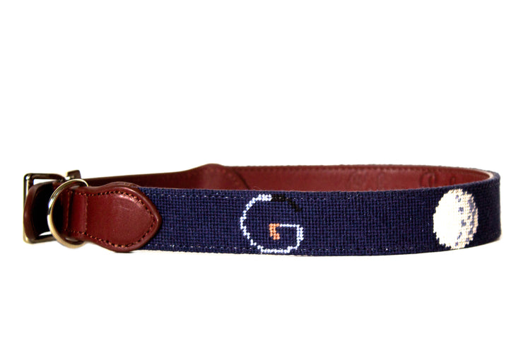 G-O-L-F needlepoint dog collar by Asher Riley
